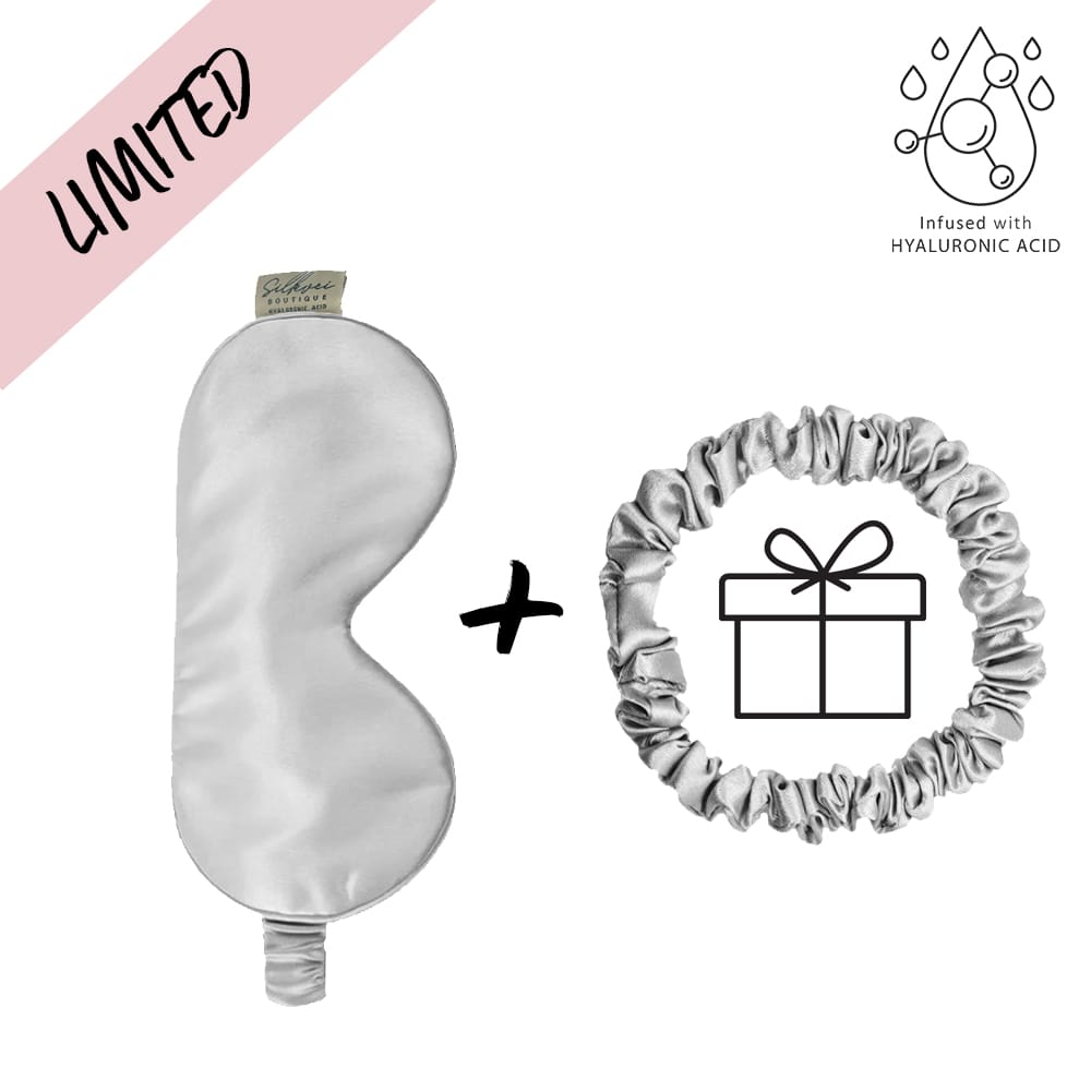 Silk Eye Mask + Gift Scrunchie - Silver - Silkvei 